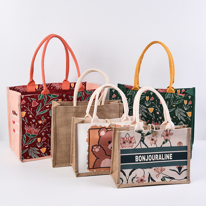 Persönliche Naturleinwand Druck Jute Taschen Burlap Tote Tasche 0