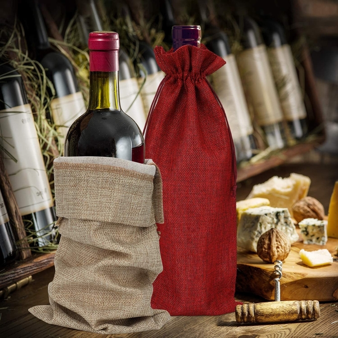 Wiederverwendbare Drucksack mit Ziehseile Jutesäcke Geschenksäcke für Wein 1